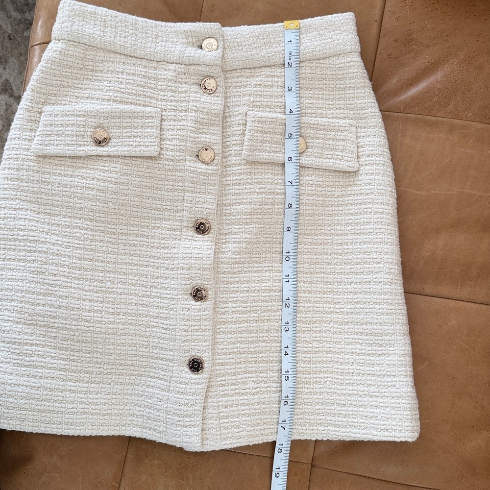 Maje Jiba Button-up Skirt in Ecru Tweed Cream Button-Front Textured Mini Skirt - Picture 9 of 9